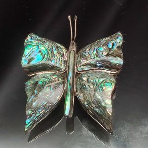 Vtg MX Sterling Silver Abalone Butterfly Brooch